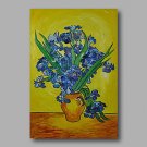 Hand-Painted Abstract Oil Painting Canvas Van Gogh repro Blue Irises in Vase Home Deco one Panel