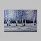 Hand-Painted Abstract Modern Oil Painting Canvas Deco Art Landscape Silver Birch Snow Winter one P