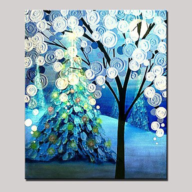Hand-Painted Abstract Landscape Modern Christmas Tree Oil Painting On Canvas With Frame Ready To H
