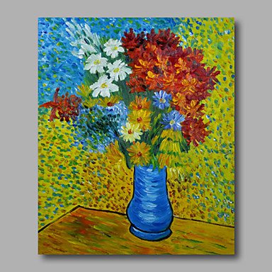 Ready to hang Stretched Hand-Painted Oil Painting Canvas Van Gogh repro Vase with Daisies and Anem