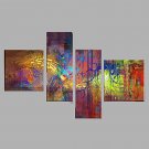 Hand-Painted Abstract Animal Horizontal,Modern Four Panels Canvas Oil Painting For Home Decoration