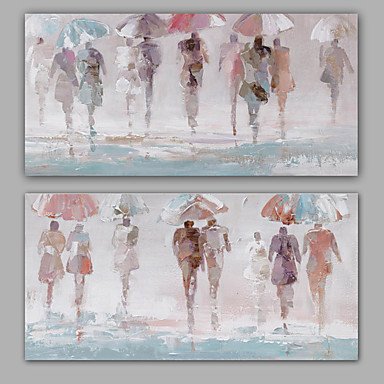 100% Hand-Painted Abstract People Hang-Painted Oil PaintingModern / Classic Two Panels Canvas Oil