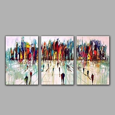 3-Sets Oil Painting Modern Abstract City Building Design with Good Quality Cheap Price