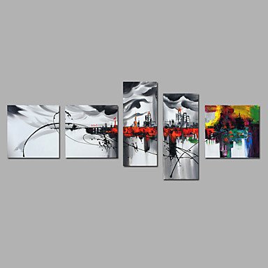 Hand-Painted Abstract Impression City Modern Five Panels Canvas Oil Painting For Home Decoration