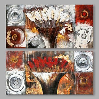 IARTS Hand Painted Modern Abstract Porcelain Blue Color & Red Oil Painting On Canvas Set of 3 with