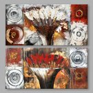 IARTS Hand Painted Modern Abstract Porcelain Blue Color & Red Oil Painting On Canvas Set of 3 with