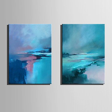 Mini Size E-HOME Oil painting Modern Abstract Blue Coast Pure Hand Draw Frameless Decorative Paint