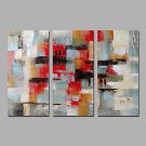 Red 3 Panels Paintings Handmade Design Art Decor Stretchered Ready to Hang