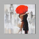 Hand-Painted Abstract Embrace Lovers In The Rain Oil painting Ready To Hang Modern One Panels Canv