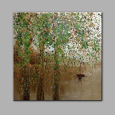 Hand-Painted Abstract The Willows Around The Lake Oil painting Ready To Hang Modern One Panels Can