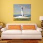 IARTS Hand Painted Abstract Oil Painting Modern Blue Sky Light House Island Painting with Stretche