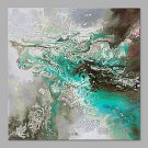 IARTS Hand Painted Abstract Oil Painting The Modern Turquoise & Grey Colored Picture with Stretche