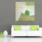IARTS Hand Painted Modern Abstract Beige Green Square Shape & Lines Oil Painting On Canvas with St