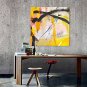 IARTS Hand Painted Abstract Oil Painting Bright Yellow & Black Lines Picture with Stretched Frame