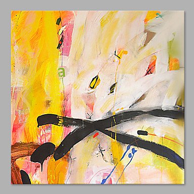 IARTS Hand Painted Abstract Oil Painting  Bright Yellow & Black Line with Stretched Frame Handmade