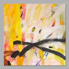 IARTS Hand Painted Abstract Oil Painting  Bright Yellow & Black Line with Stretched Frame Handmade