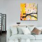 IARTS Hand Painted Abstract Oil Painting Bright Yellow & Black Line with Stretched Frame Handmade