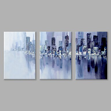 IARTS Oil Painting Modern Abstract Purple Knife Painting City Set of 3 Art Acrylic Canvas Wall Art