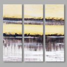 IARTS Abstract Oil Painting Modern Silver Lining Straight Picture Set of 3 with Stretched Frame Pa