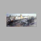 IARTS Modern Abstract Oil Painting Vintage Paris City Panorama with Stretched Frame Handmade Oil P