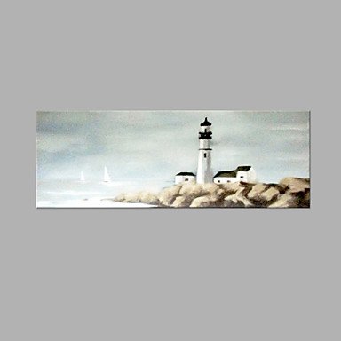IARTS Hand Painted Abstract Oil Painting Vintage Light House Seaview Painting with Stretched Frame