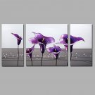 Hand-Painted Abstract Floral/Botanical Purple calla lily Modern Three Panels Canvas Oil Painting F
