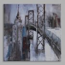 Abstract Oil Painting The Grey City and Bridge Framed Handmade Oil Painting For Home Decoration
