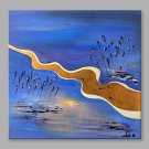 Oil Painting Abstract Tadpoles Swimming in Blue Water with Stretched Frame Handmade Oil Painting F