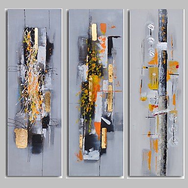 IARTS Light Yellow Color 3 Panels Abstract Painting Modern Wall Art Stretchered Ready to Hang For