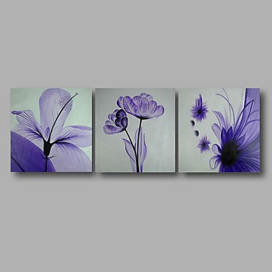Ready to Hang Stretched Hand-painted Oil Painting 72"x24" Three Panels Canvas Wall Art Purple Rose