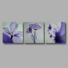 Ready to Hang Stretched Hand-painted Oil Painting 72"x24" Three Panels Canvas Wall Art Purple Rose