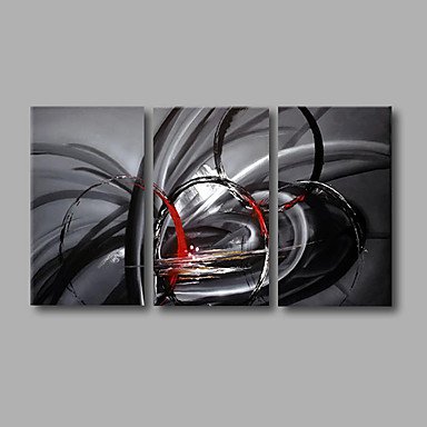 Stretched (Ready to hang) Hand-Painted Oil Painting 48"x28" Canvas Wall Art Modern Abstract Black