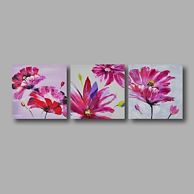 Ready to Hang Stretched Hand-painted Oil Painting 72"x24" Three Panels Canvas Wall Art Pink Roses