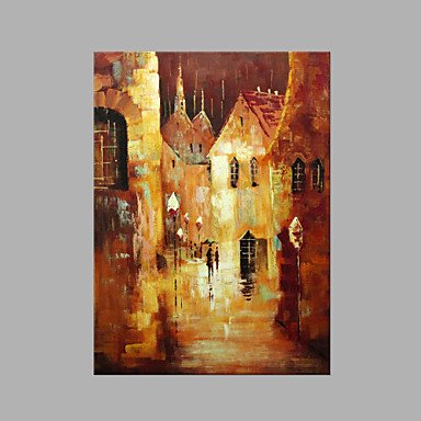 IARTS Hand Painted Modern Abstract Small Town Street View in Rain Oil Painting On Canvas with Stre