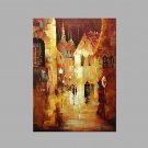 IARTS Hand Painted Modern Abstract Small Town Street View in Rain Oil Painting On Canvas with Stre