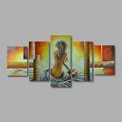 Hand-Painted Oil Painting on Canvas Wall Art  Nude Girls Back Beige Abstract Five Panel Ready to H