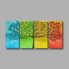 Ready to Hang Stretched Hand-painted Oil Painting 4 pieces Canvas Wall Art Modern Blue Green Yello