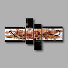Ready to Hang Stretched Hand-Painted Oil Painting Four Panels Canvas Wall Art Modern Black Brown A