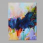 IARTS Hand Painted Modern Abstract Multi-Colored & Ink Blue Oil Painting On Canvas with Stretched