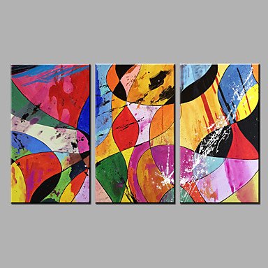Hand-Painted Abstract Vertical,Modern Three Panels Canvas Oil Painting For Home Decoration