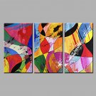 Hand-Painted Abstract Vertical,Modern Three Panels Canvas Oil Painting For Home Decoration