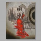 Abstract Oil Painting The Back of A Girl in Red Dress Framed Handmade Oil Painting For Home Decora