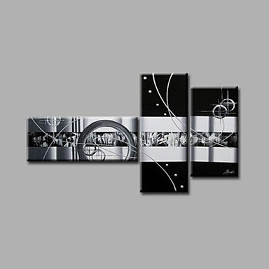 Ready to Hand Stretched Framed Hand-Painted Oil Painting Three Panels Canvas Wall Art Modern Black