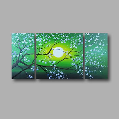 Ready to Hang Stretched Hand-painted Oil Painting 48"x24" Three Panels Canvas Wall Art Pink Blosso