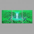 Hand-Painted Abstract Oil Painting Green Tree husband and wife  Kiss Wall Art With Stretcher Frame