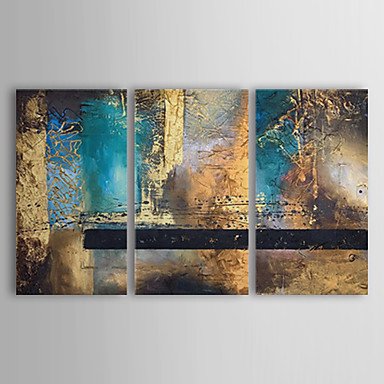 Hand-Painted Abstract Horizontal Three Panels Canvas Oil Painting For Home Decoration