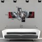 Ready to Hang Stretched Hand-Painted Oil Painting Four Panels Canvas Wall Art Modern Grey Red Silv