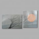 IARTSHand Painted Abstract Oil Painting Moon & Withered Tree Landscape Set of 2 with Stretched Fra