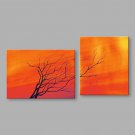 IARTSHand Painted Abstract Oil Painting Withered Tree Orange View  Set of 2 with Stretched Frame H