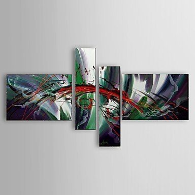 Ready to Hang Stretched Frame Hand-Painted Abstract Oil Painting 4 piece/set Canvas Wall Art Home